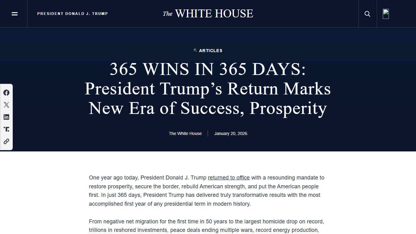365 WINS IN 365 DAYS: President Trump’s Return Marks New Era of Success, Prosperity – The White House